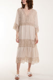 Lace Smock Tiered Midi Dress For Women  - Dropwear