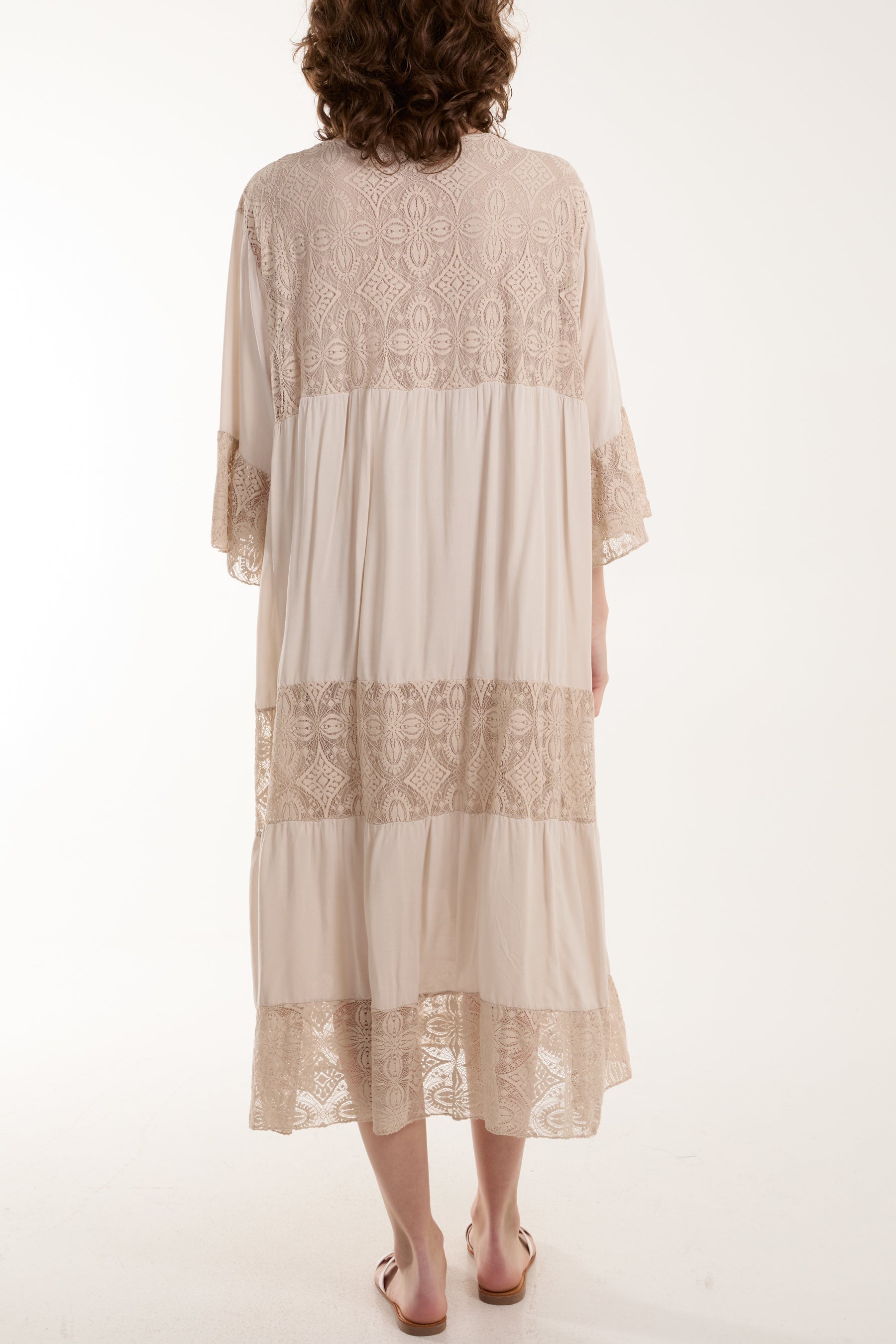 Lace Smock Tiered Midi Dress For Women  - Dropwear