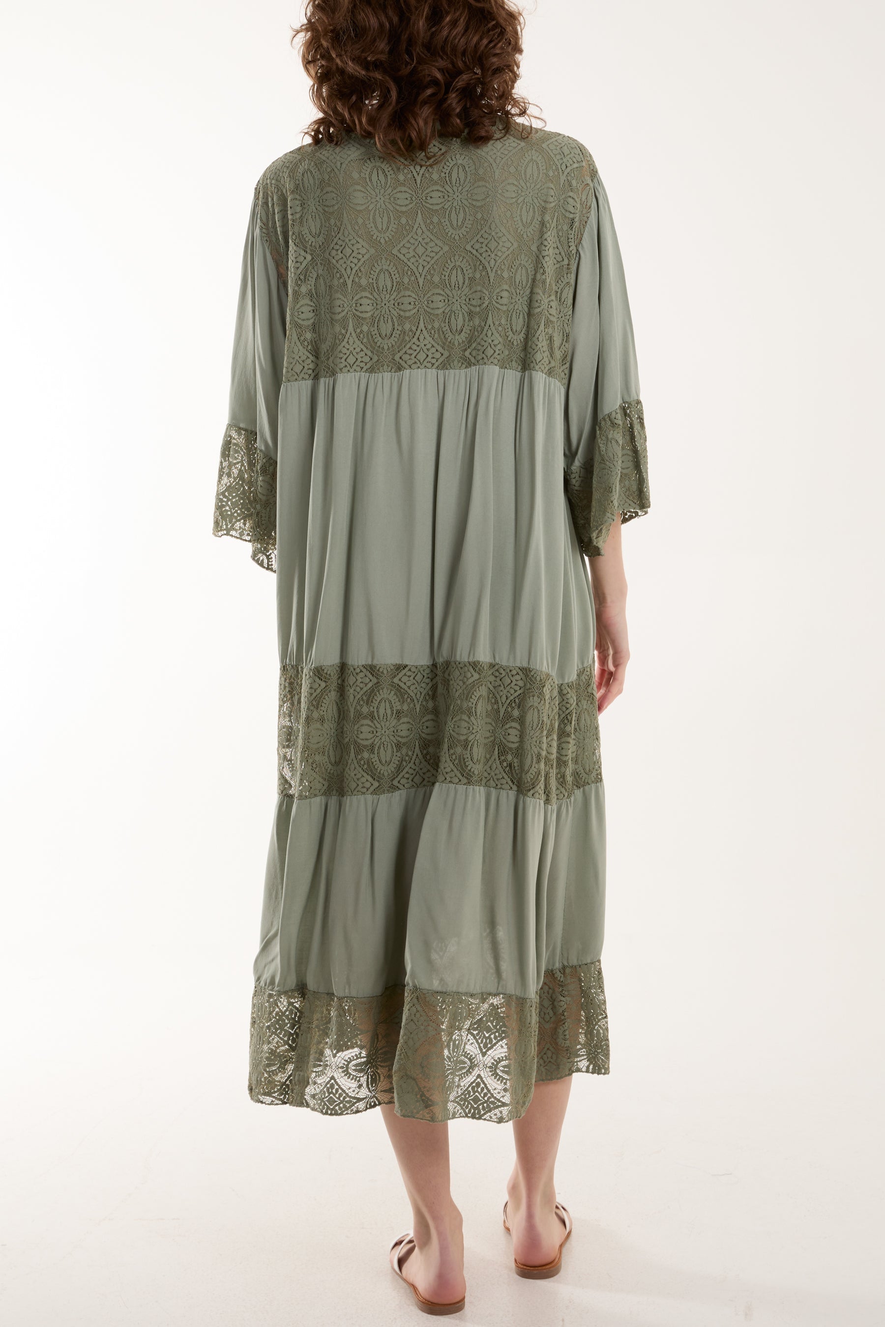 Stone Lace Smock Tiered Midi Dress For Women ONE SIZE - Dropwear