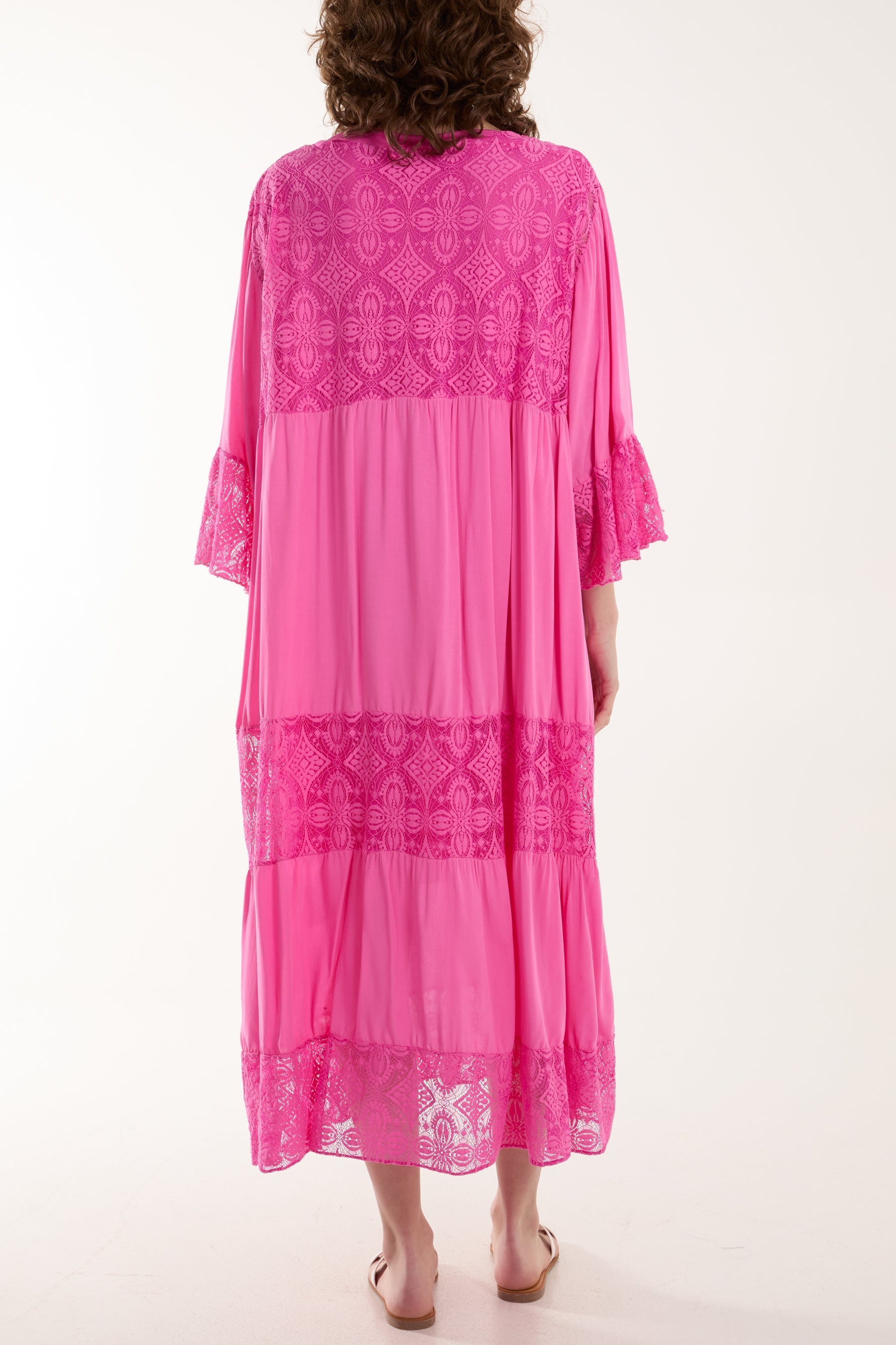 Lace Smock Tiered Midi Dress For Women  - Dropwear