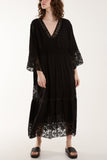 Khaki Lace Smock Tiered Midi Dress For Women ONE SIZE - Dropwear