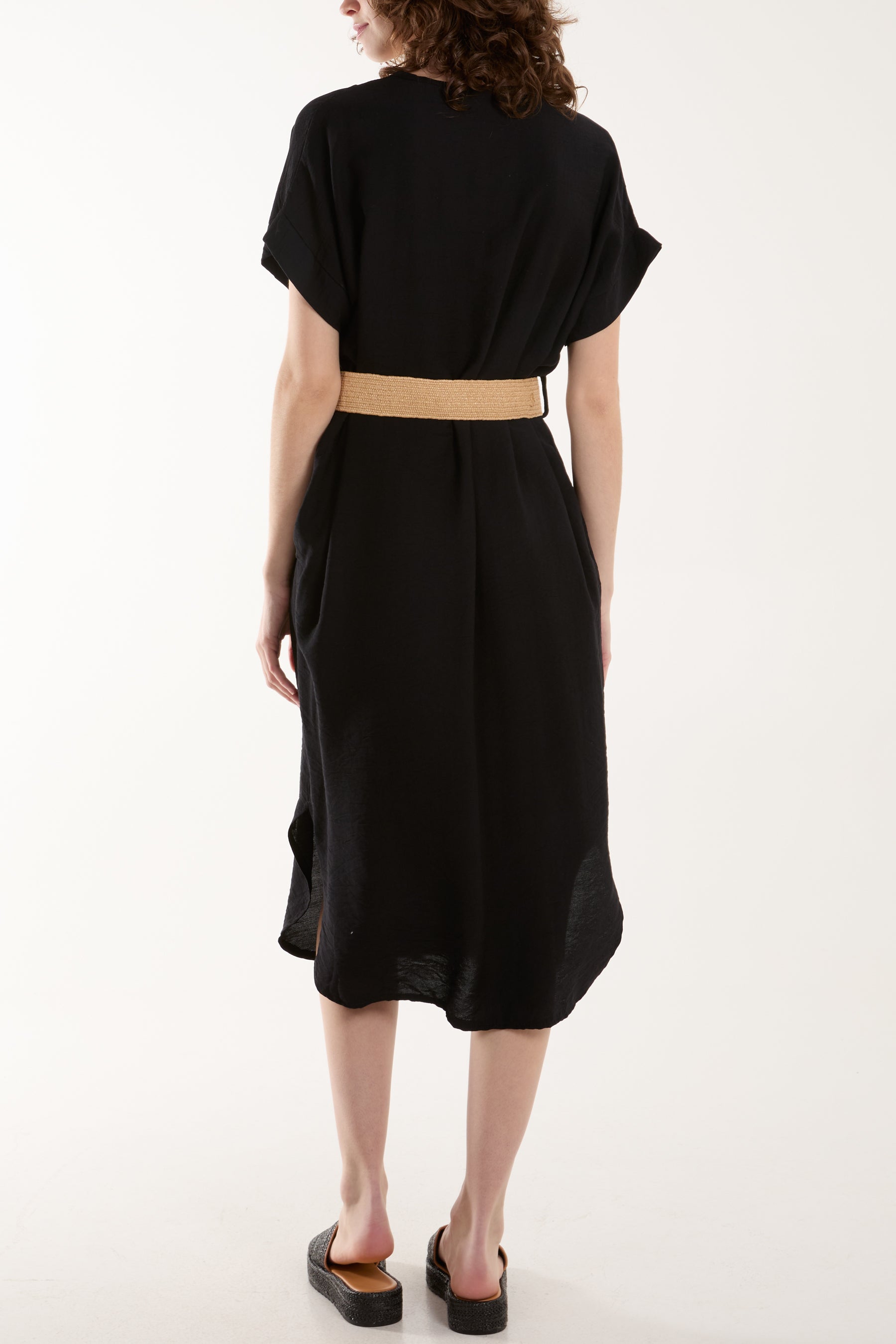 Belted V-Neck Short Sleeve Midi Dress For Women  - Dropwear