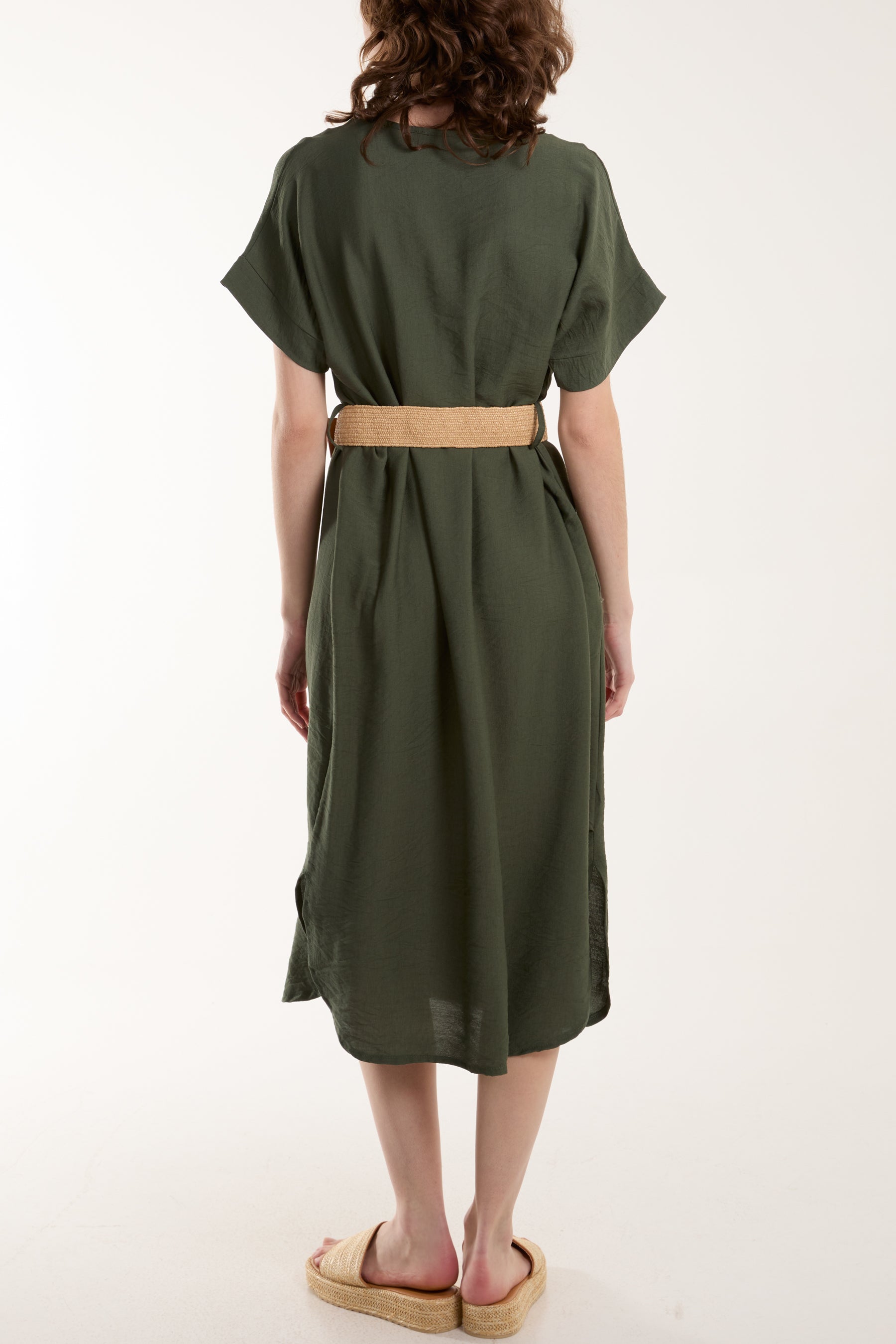 Belted V-Neck Short Sleeve Midi Dress For Women  - Dropwear