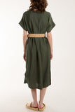 Belted V-Neck Short Sleeve Midi Dress For Women  - Dropwear