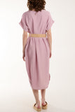 Belted V-Neck Short Sleeve Midi Dress For Women  - Dropwear