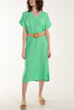 Belted V-Neck Short Sleeve Midi Dress For Women  - Dropwear
