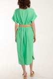 Belted V-Neck Short Sleeve Midi Dress For Women  - Dropwear