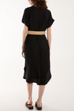 Belted V-Neck Short Sleeve Midi Dress For Women  - Dropwear