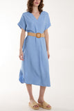 Beige Belted V-Neck Short Sleeve Midi Dress For Women ONE SIZE - Dropwear
