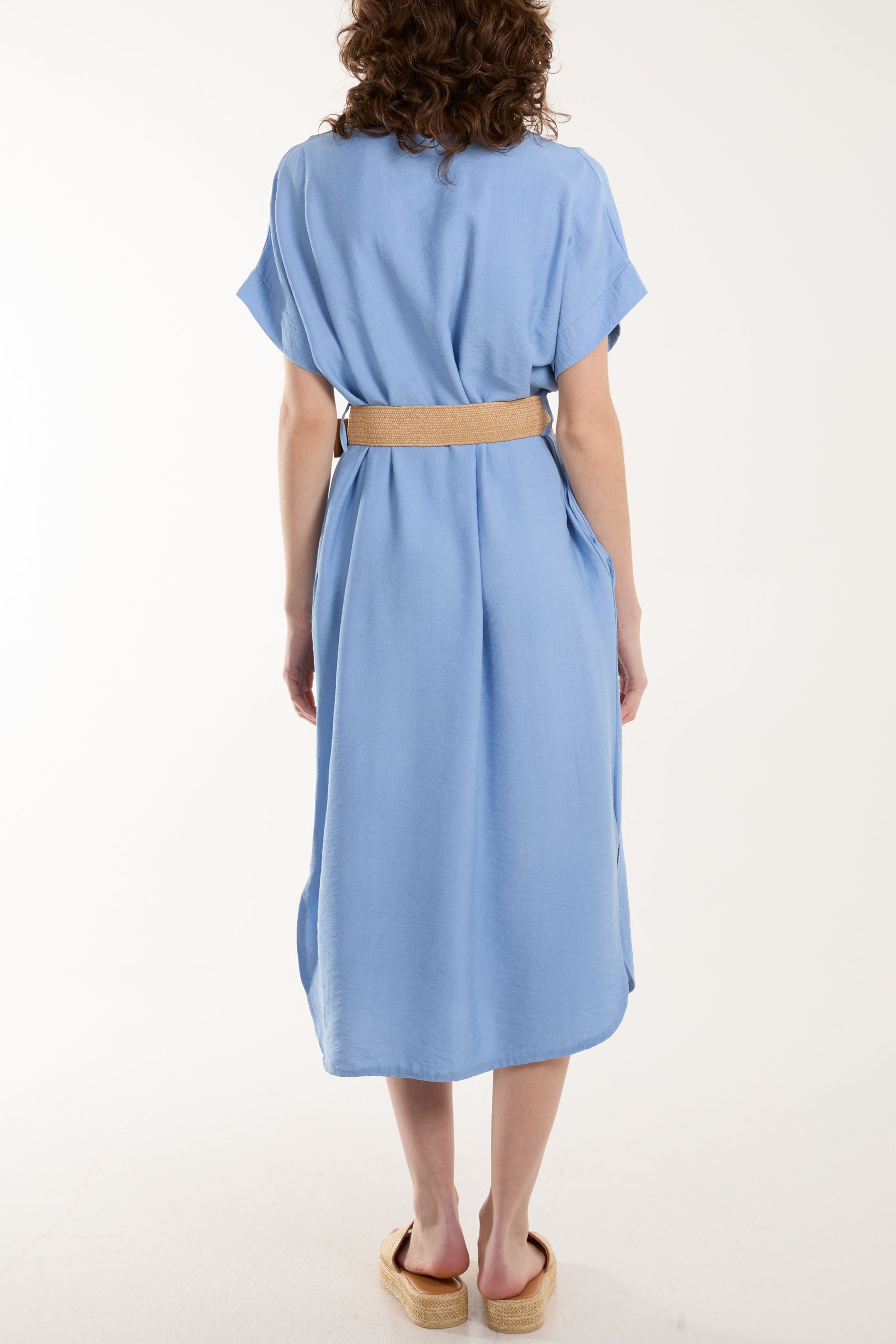 Fuchsia Belted V-Neck Short Sleeve Midi Dress For Women ONE SIZE - Dropwear