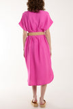 Cream Belted V-Neck Short Sleeve Midi Dress For Women ONE SIZE - Dropwear