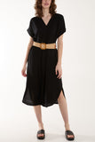 Belted V-Neck Short Sleeve Midi Dress For Women  - Dropwear