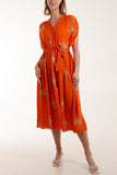 Palm Tree Belted Tiered Midi Dress For Women  - Dropwear