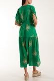 Palm Tree Belted Tiered Midi Dress For Women  - Dropwear