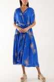 Denim Palm Tree Belted Tiered Midi Dress For Women ONE SIZE - Dropwear