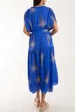 Beige Palm Tree Belted Tiered Midi Dress For Women ONE SIZE - Dropwear