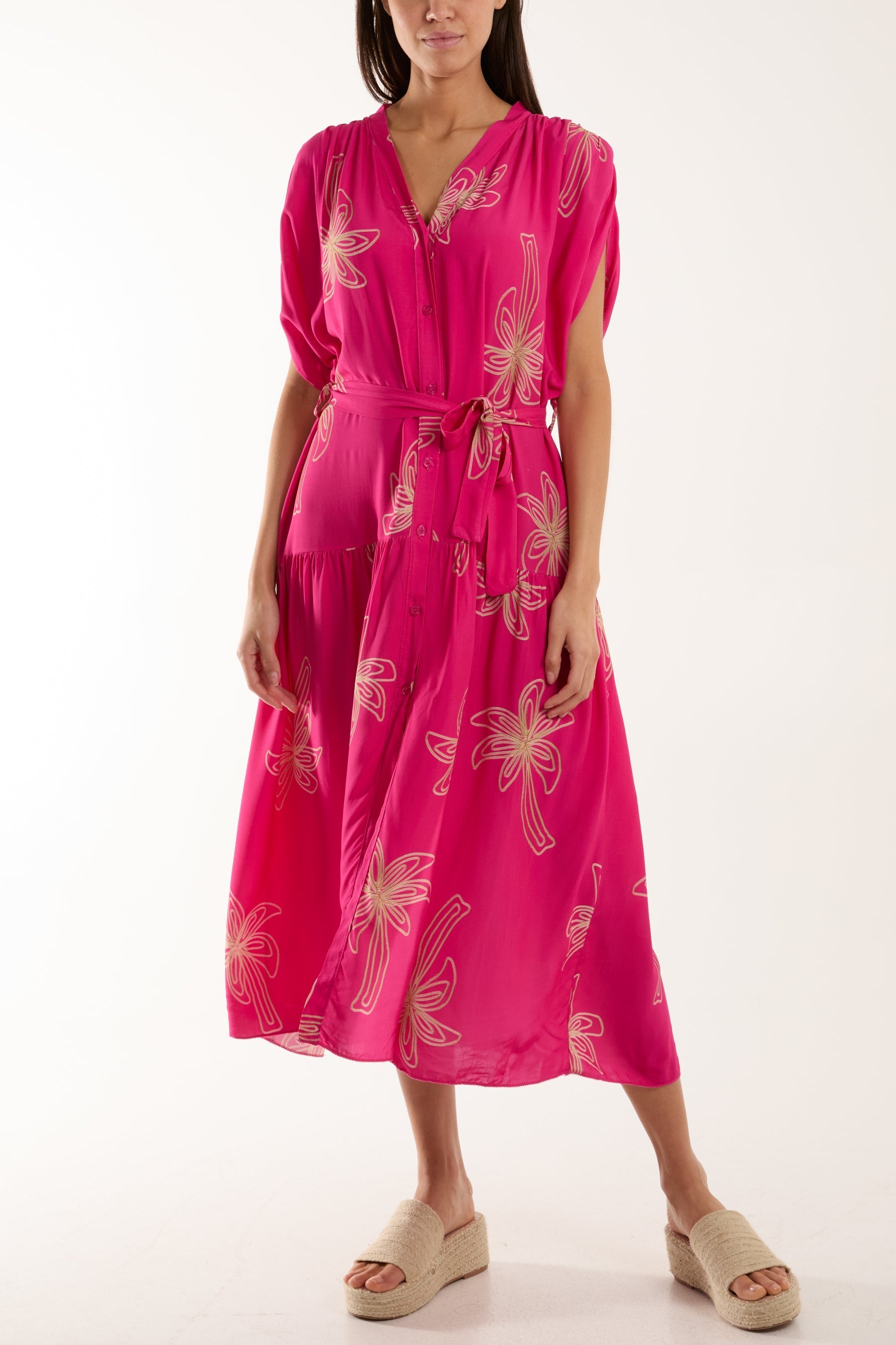 Black Palm Tree Belted Tiered Midi Dress For Women ONE SIZE - Dropwear