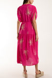 Navy Palm Tree Belted Tiered Midi Dress For Women ONE SIZE - Dropwear
