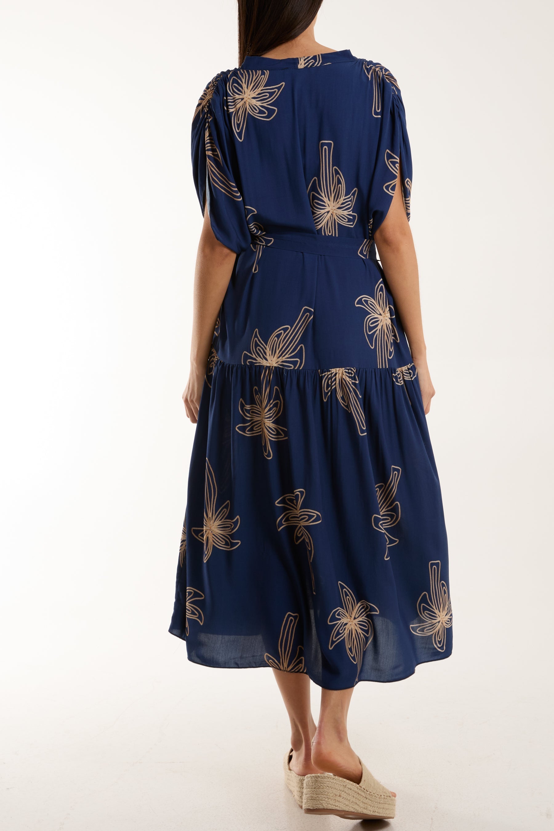 Palm Tree Belted Tiered Midi Dress For Women  - Dropwear
