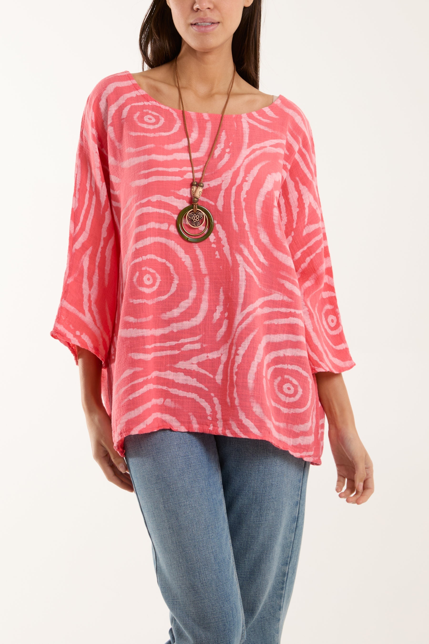 White Swirl Necklace 3/4 Sleeve Blouse For Women ONE SIZE - Dropwear