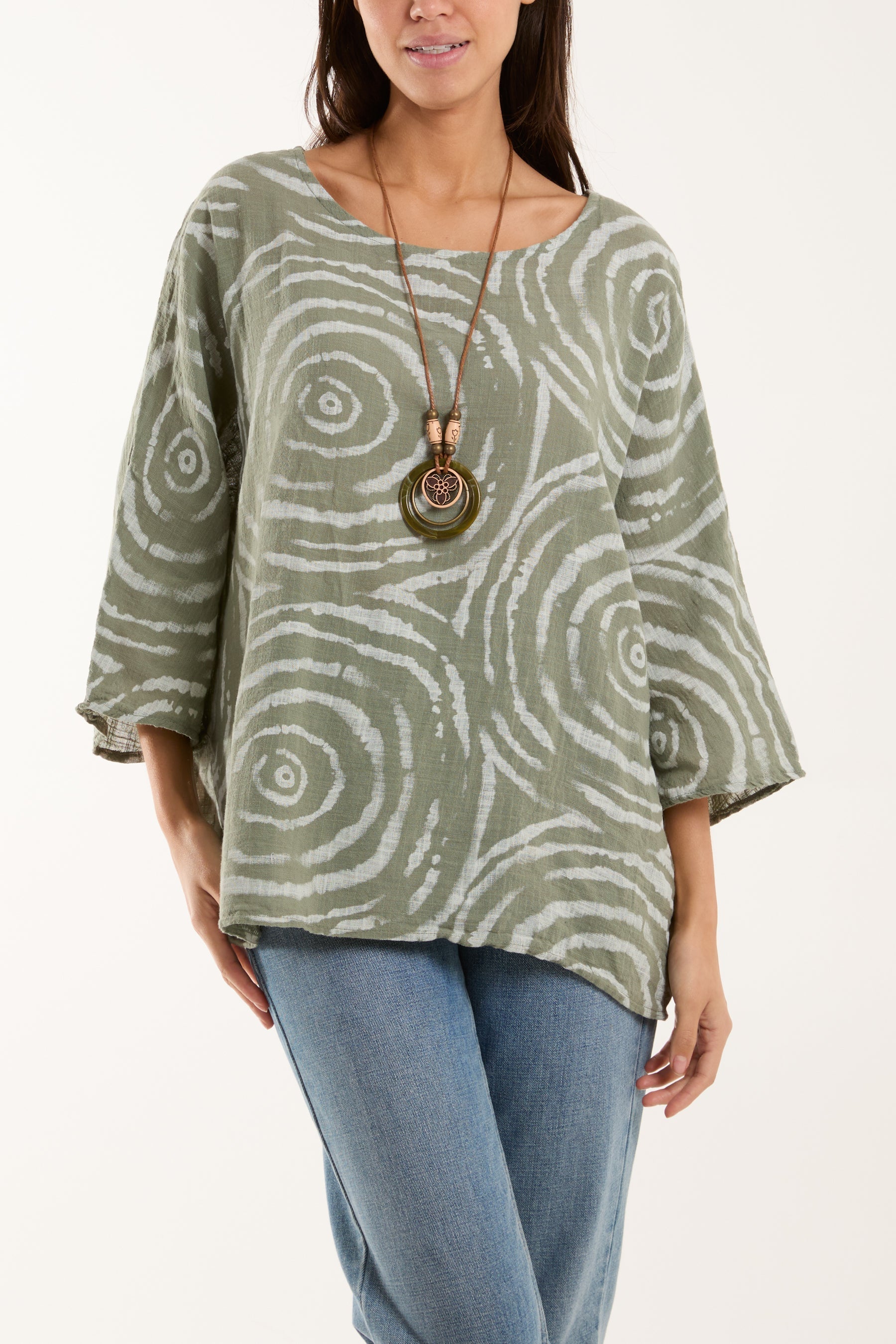 Blush Swirl Necklace 3/4 Sleeve Blouse For Women ONE SIZE - Dropwear