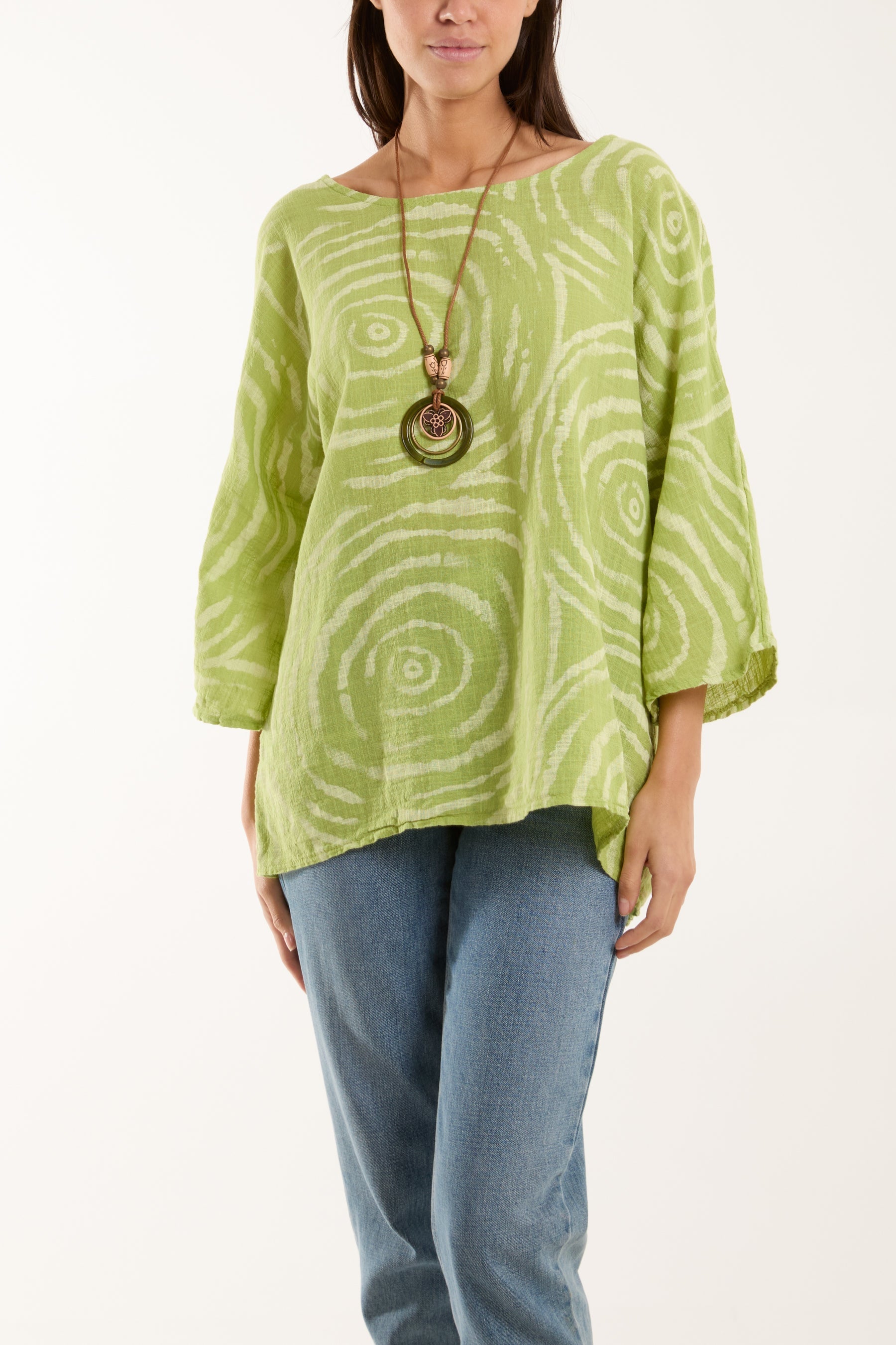 Pink Swirl Necklace 3/4 Sleeve Blouse For Women ONE SIZE - Dropwear