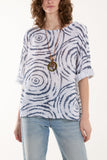 Light Blue Swirl Necklace 3/4 Sleeve Blouse For Women ONE SIZE - Dropwear