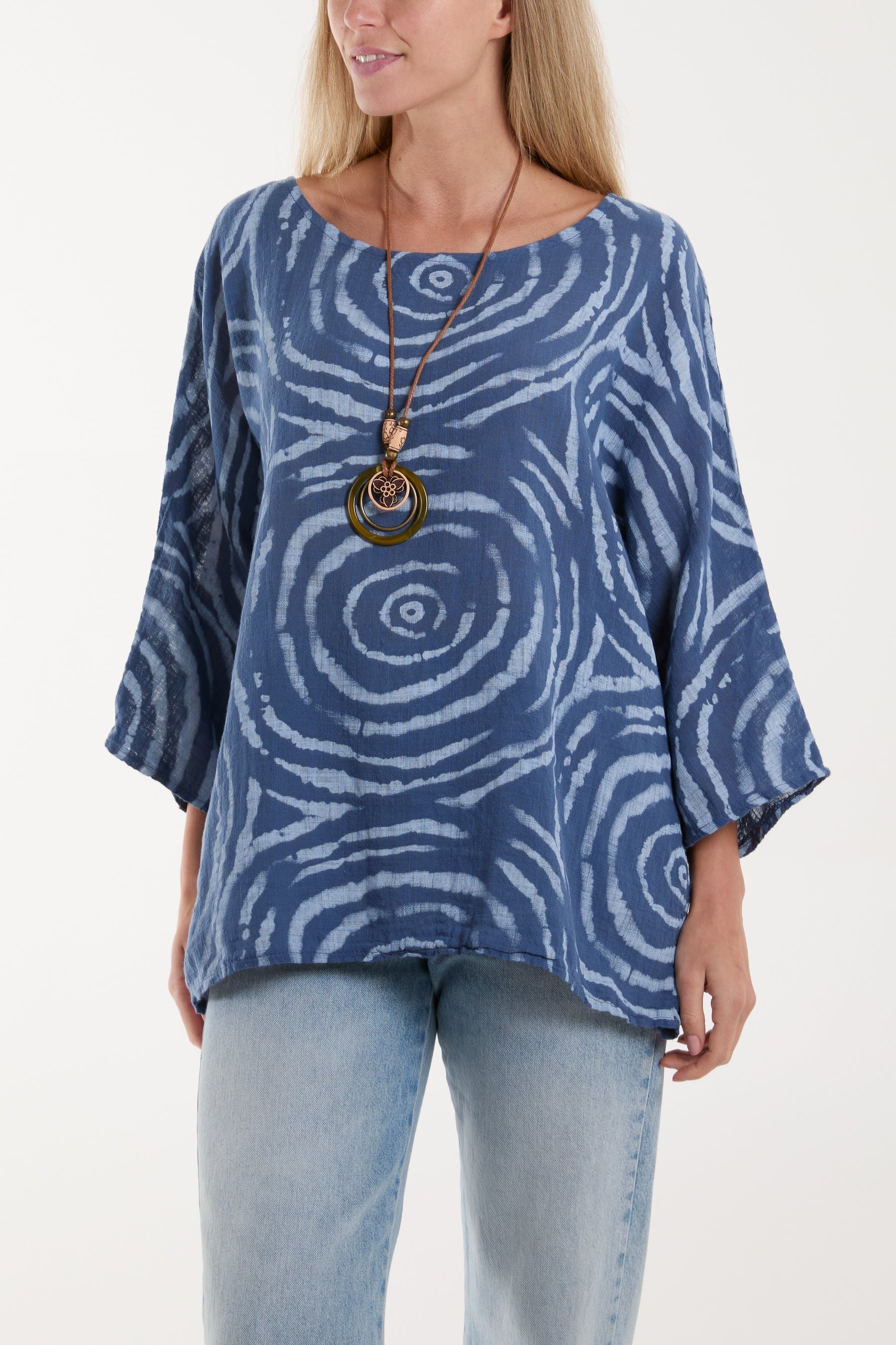 Swirl Necklace 3/4 Sleeve Blouse For Women  - Dropwear