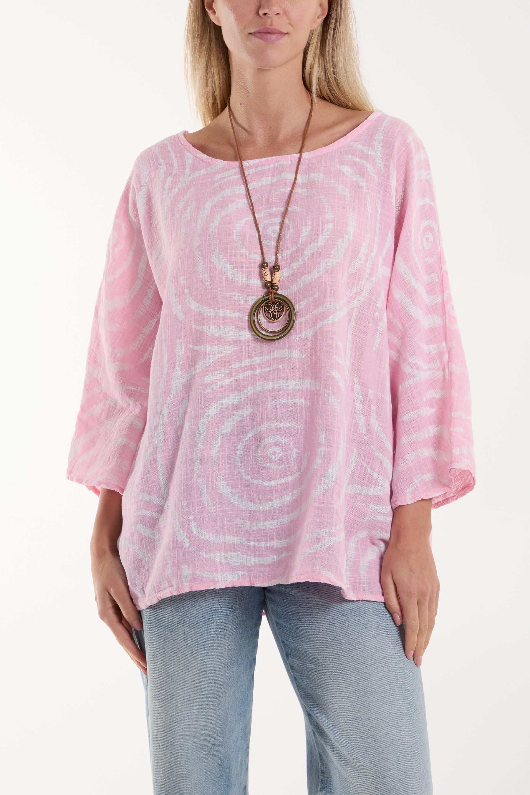 Swirl Necklace 3/4 Sleeve Blouse For Women  - Dropwear