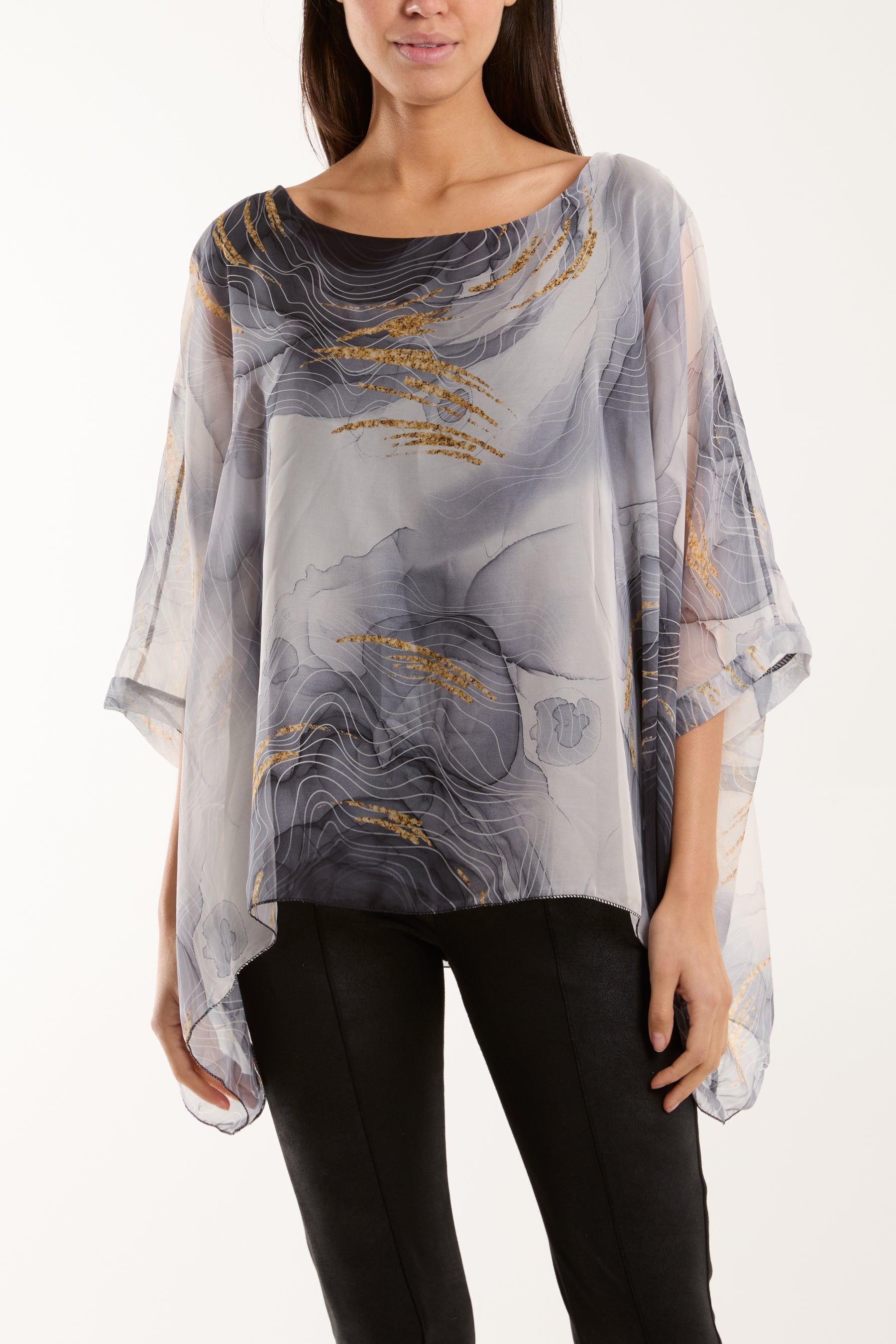 Khaki Marble Print Sheer Blouse For Women ONE SIZE - Dropwear