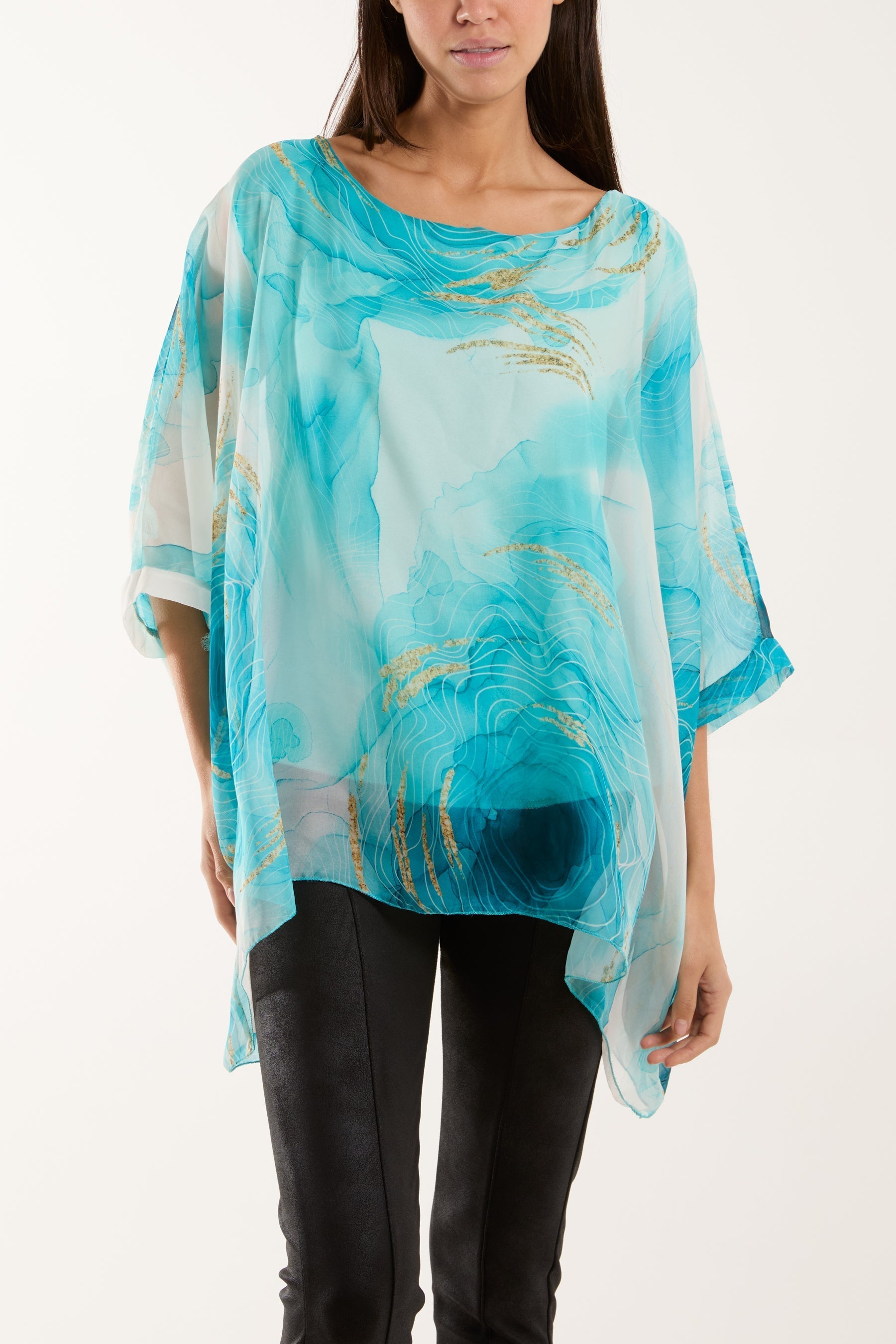 Navy Marble Print Sheer Blouse For Women ONE SIZE - Dropwear