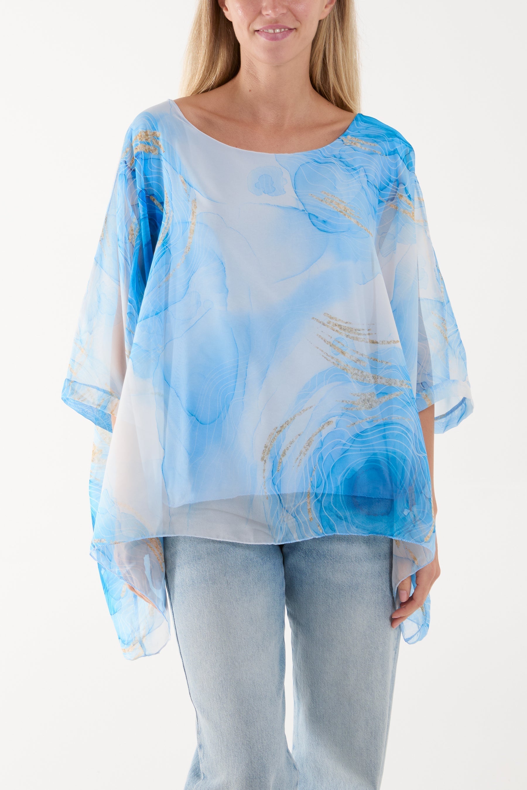 Lime Marble Print Sheer Blouse For Women ONE SIZE - Dropwear
