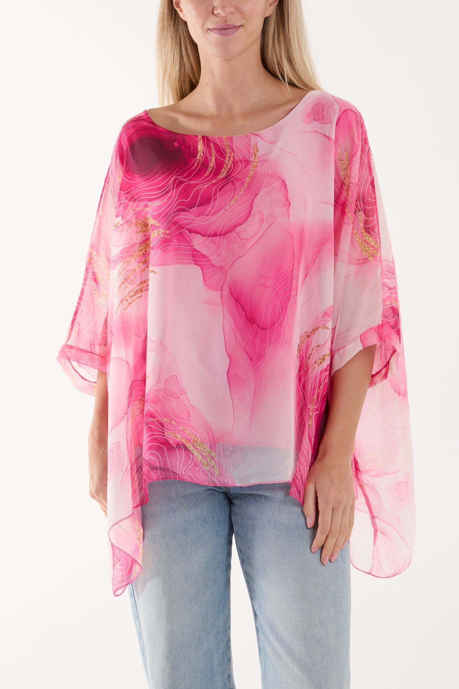 Marble Print Sheer Blouse For Women  - Dropwear