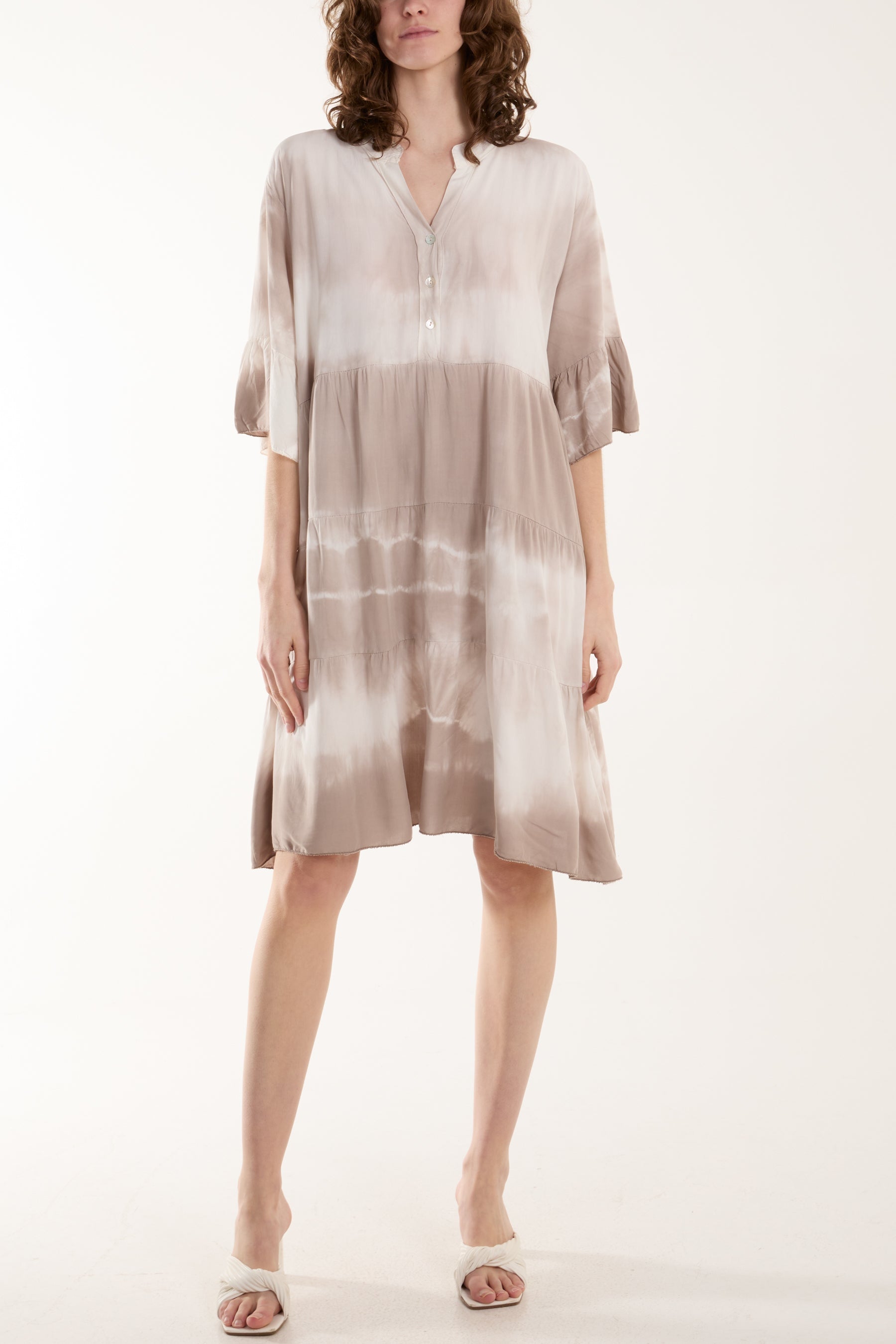 Navy Tie Dye Smock Tiered Mini Dress For Women ONE SIZE - Dropwear