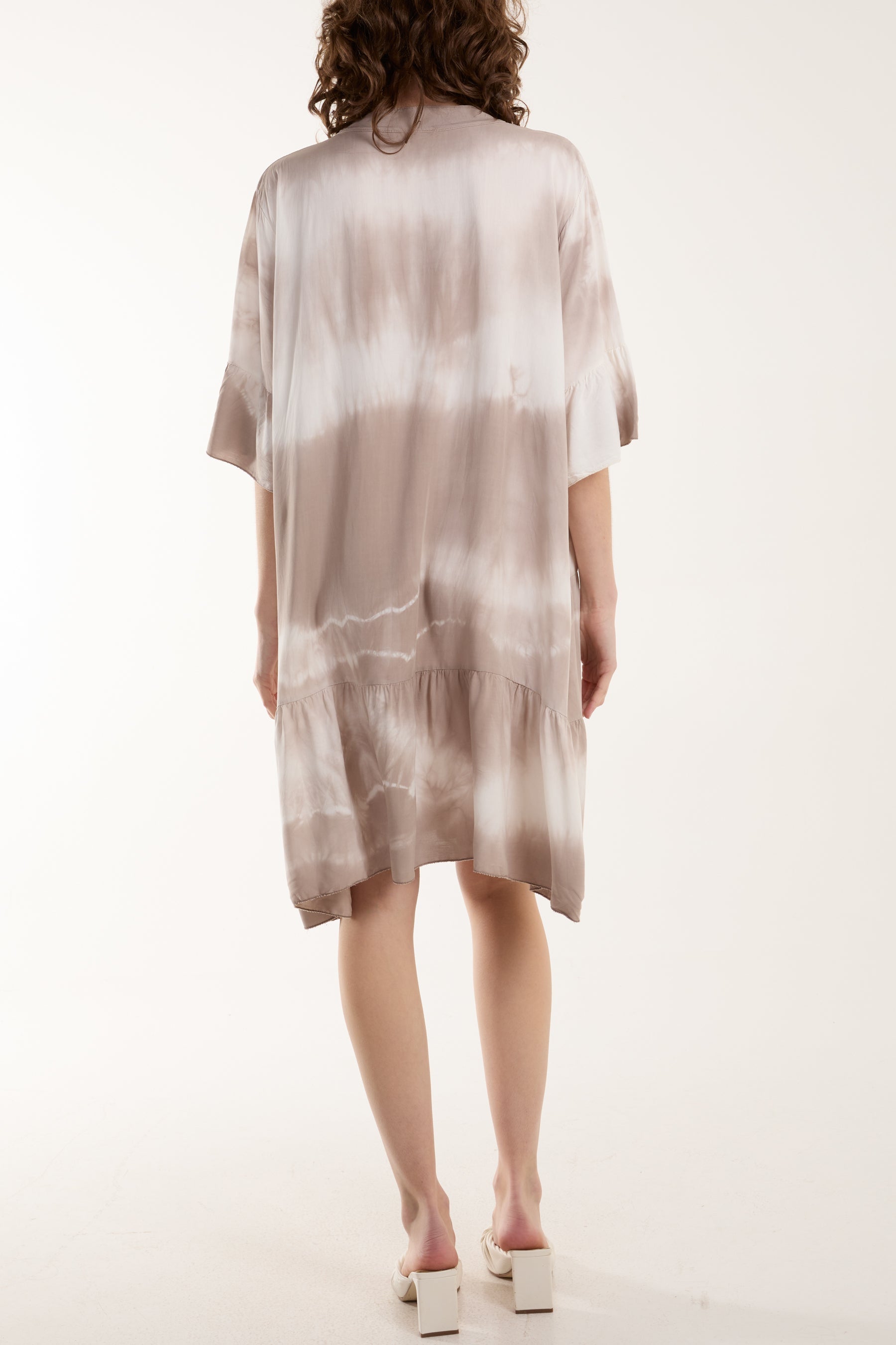 Khaki Tie Dye Smock Tiered Mini Dress For Women ONE SIZE - Dropwear