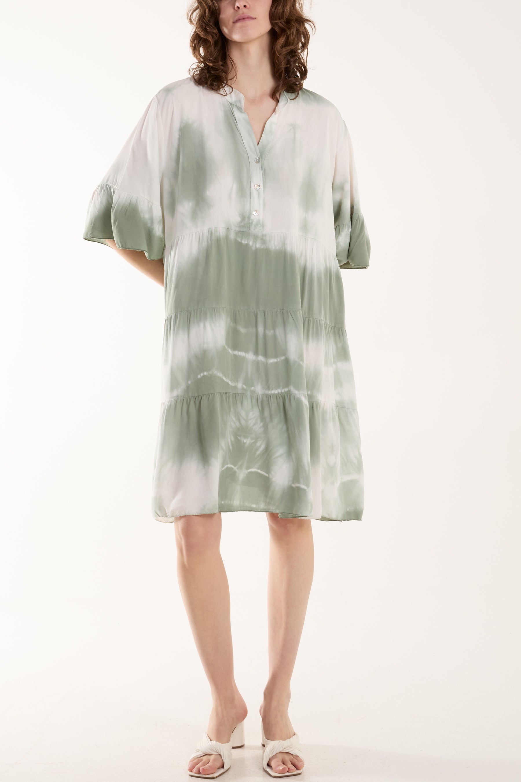 Fuchsia Tie Dye Smock Tiered Mini Dress For Women ONE SIZE - Dropwear