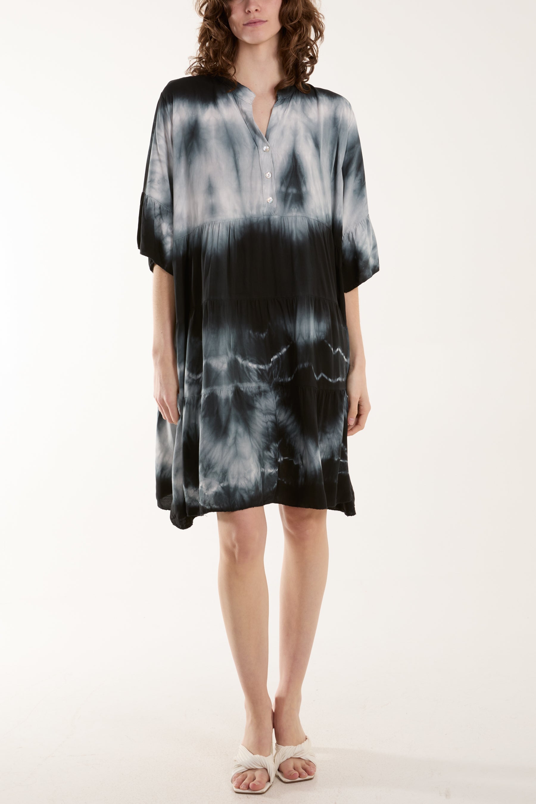 Tie Dye Smock Tiered Mini Dress For Women  - Dropwear