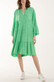 Lime Leopard Print Long Sleeve Tiered Mini Dress For Women ONE SIZE - Dropwear
