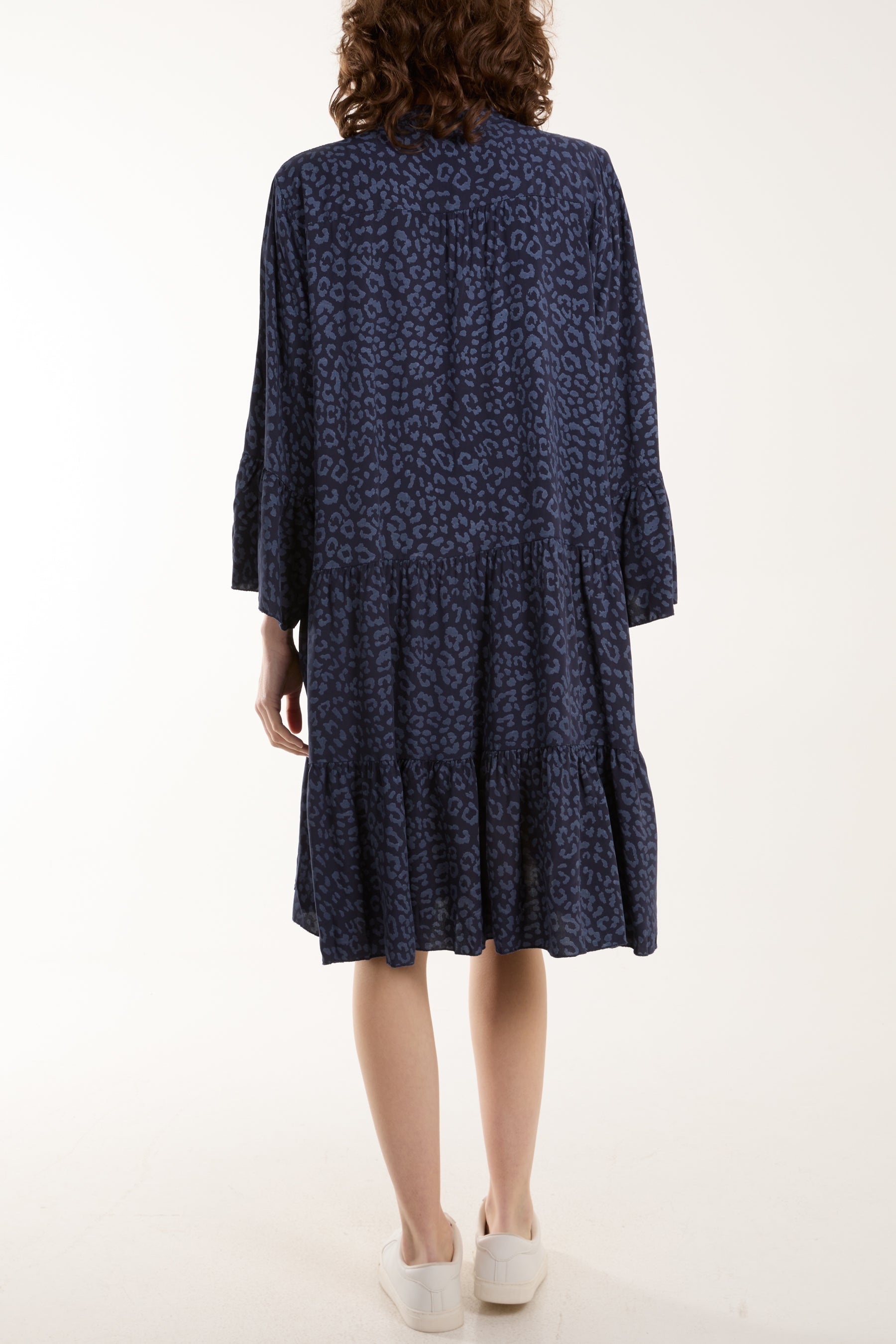 Leopard Print Long Sleeve Tiered Mini Dress For Women  - Dropwear