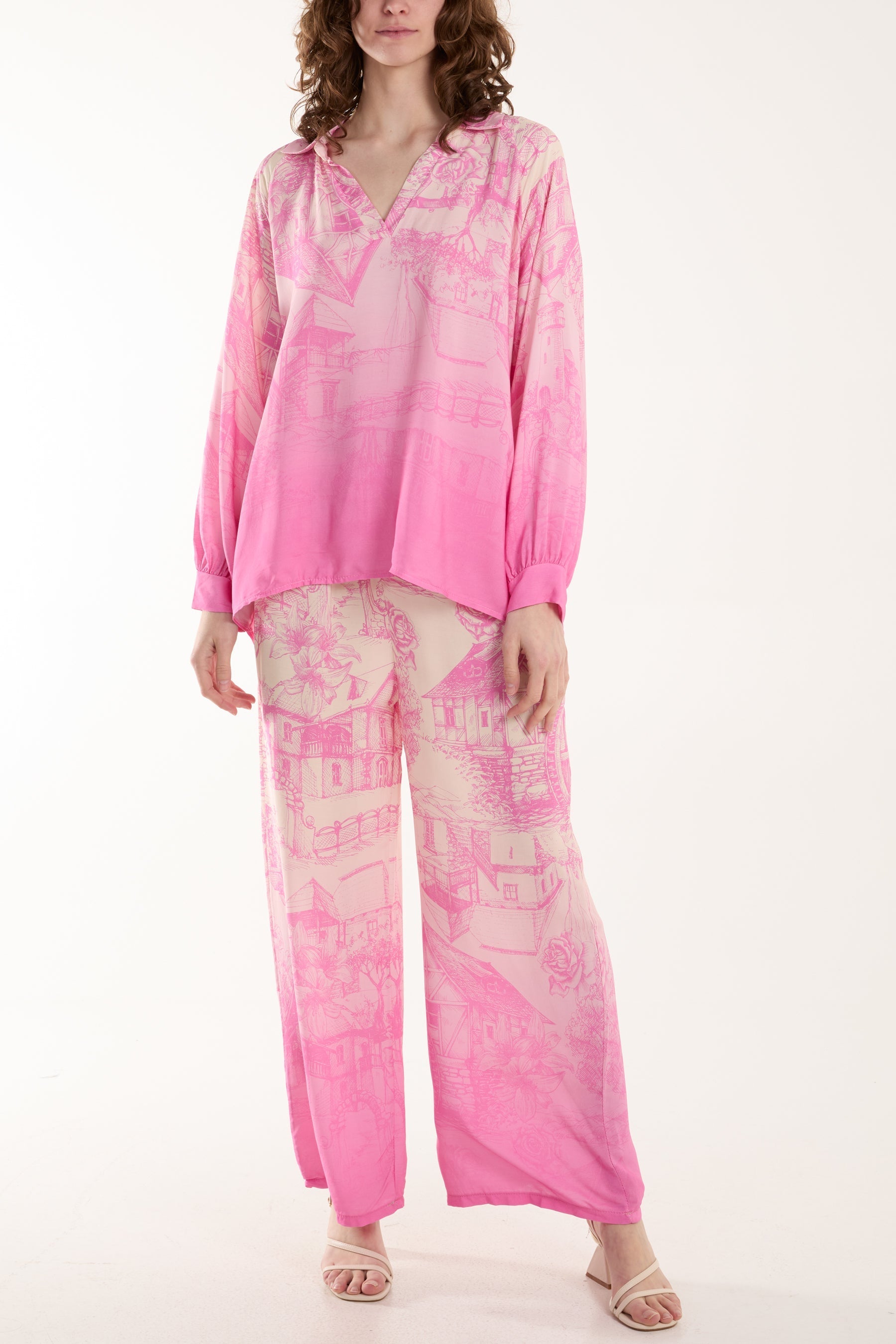 Light Blue Ombre Edge Printed Co-Ord Set For Women ONE SIZE - Dropwear
