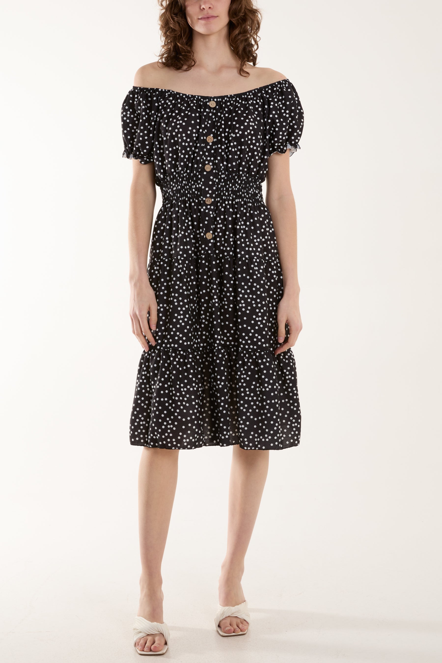 Royal Blue Polka Dot Button Through Mini Dress For Women ONE SIZE - Dropwear