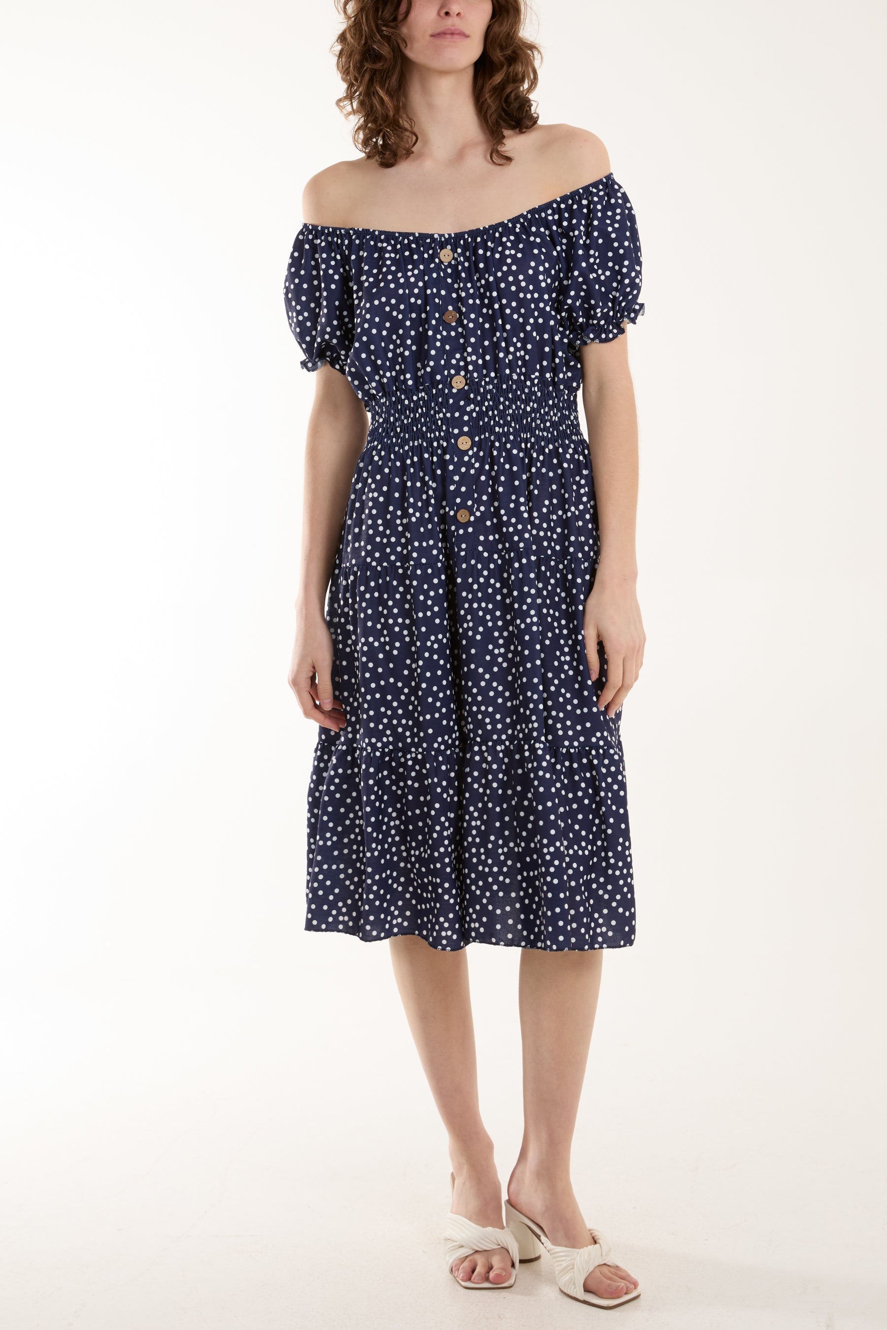 Polka Dot Button Through Mini Dress For Women  - Dropwear