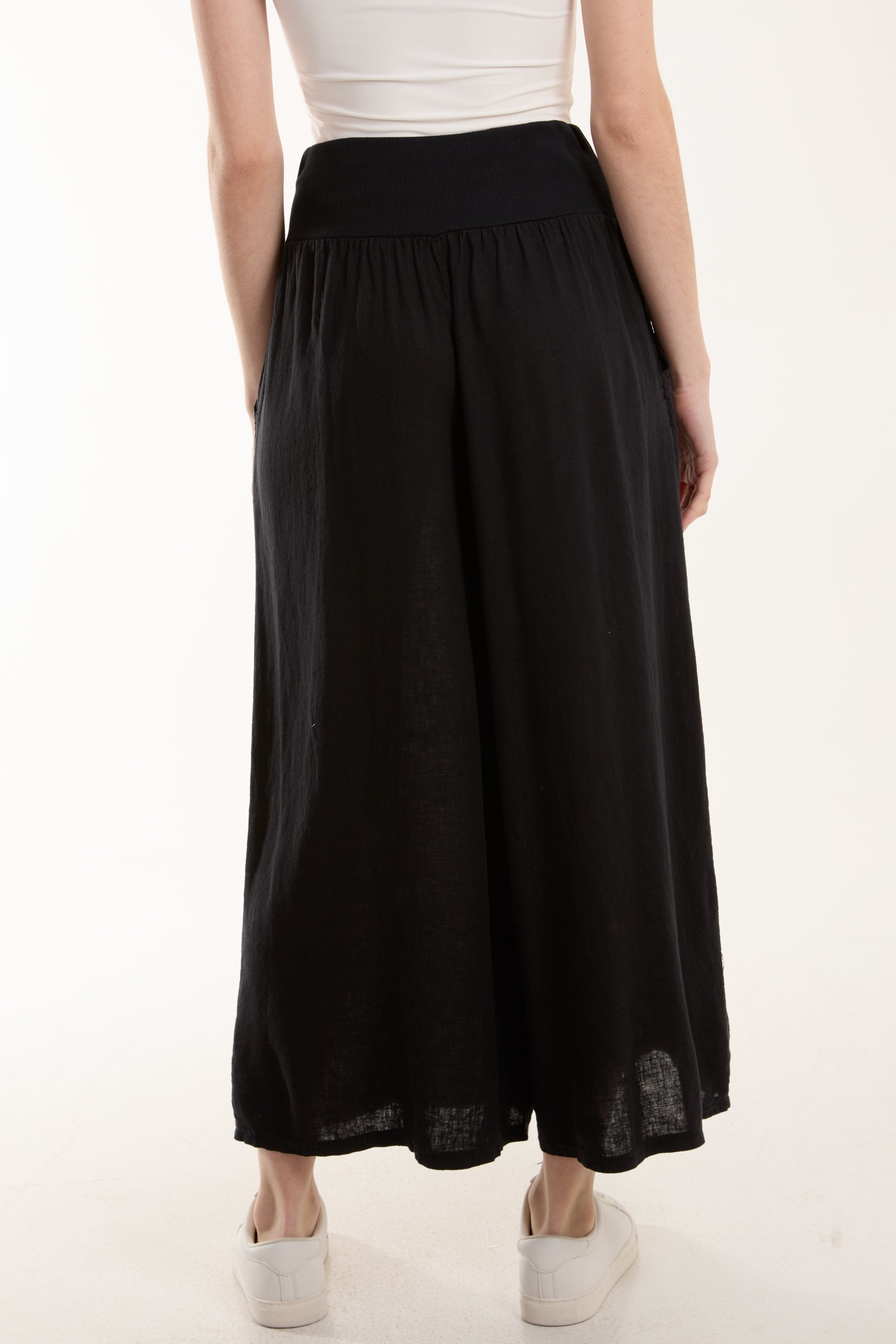 Linen Blend Wide Leg Waistband Trousers For Women  - Dropwear