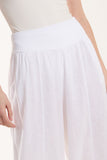 Linen Blend Wide Leg Waistband Trousers For Women  - Dropwear