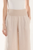Linen Blend Wide Leg Waistband Trousers For Women  - Dropwear