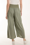 Khaki Linen Blend Wide Leg Waistband Trousers For Women ONE SIZE - Dropwear