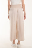 Linen Blend Wide Leg Waistband Trousers For Women  - Dropwear