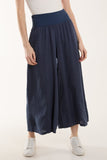 Black Linen Blend Wide Leg Waistband Trousers For Women ONE SIZE - Dropwear