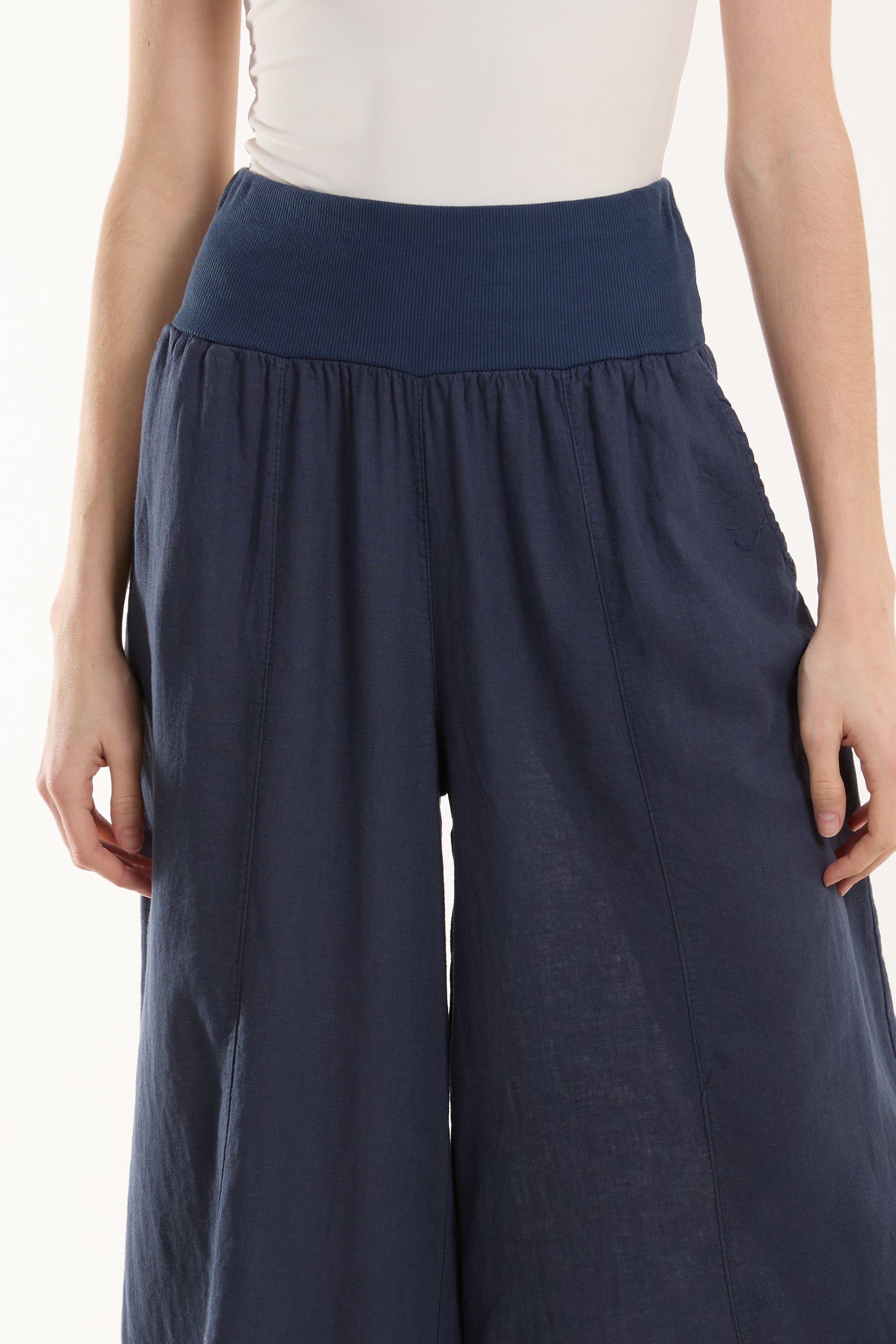 Mocha Linen Blend Wide Leg Waistband Trousers For Women ONE SIZE - Dropwear
