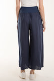 White Linen Blend Wide Leg Waistband Trousers For Women ONE SIZE - Dropwear
